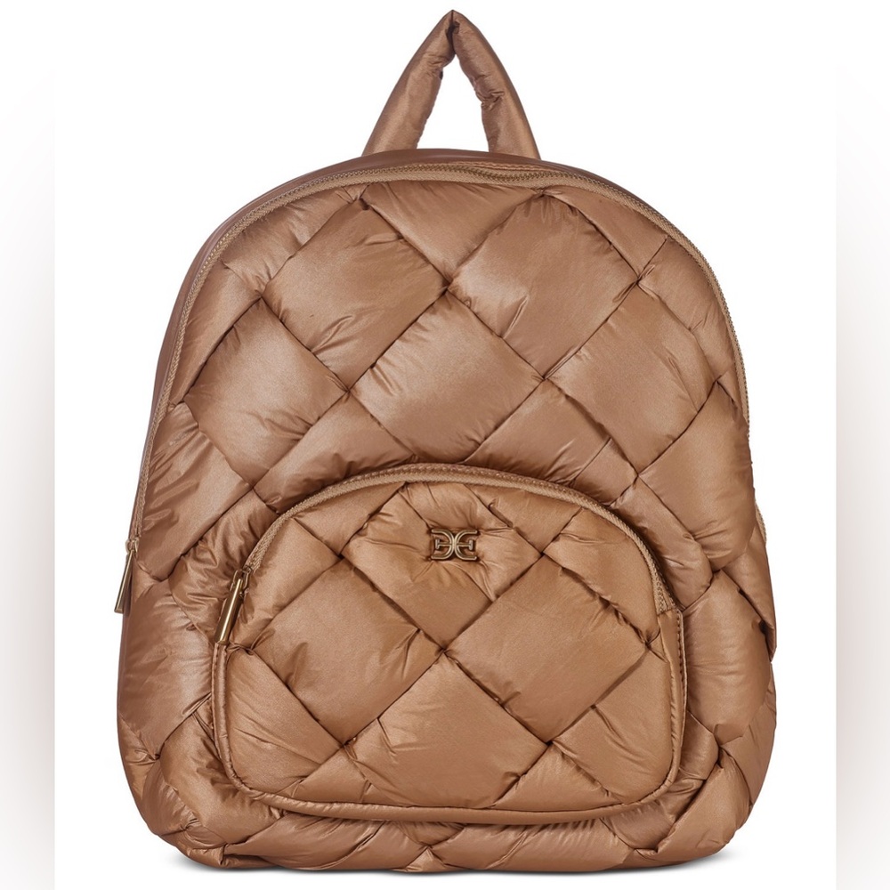 Sam Edelman 15” backpack 100% nylon quilted toffee brown laptop compatible $125